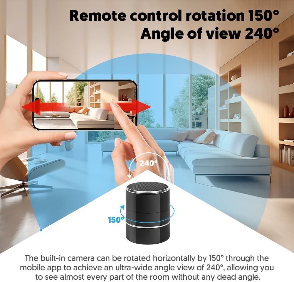 Bluetooth Speaker Camera with 240° Rotatable Lens wifi,1080p,audio,loop_recording,app_control 1080P - Thumbnail 5