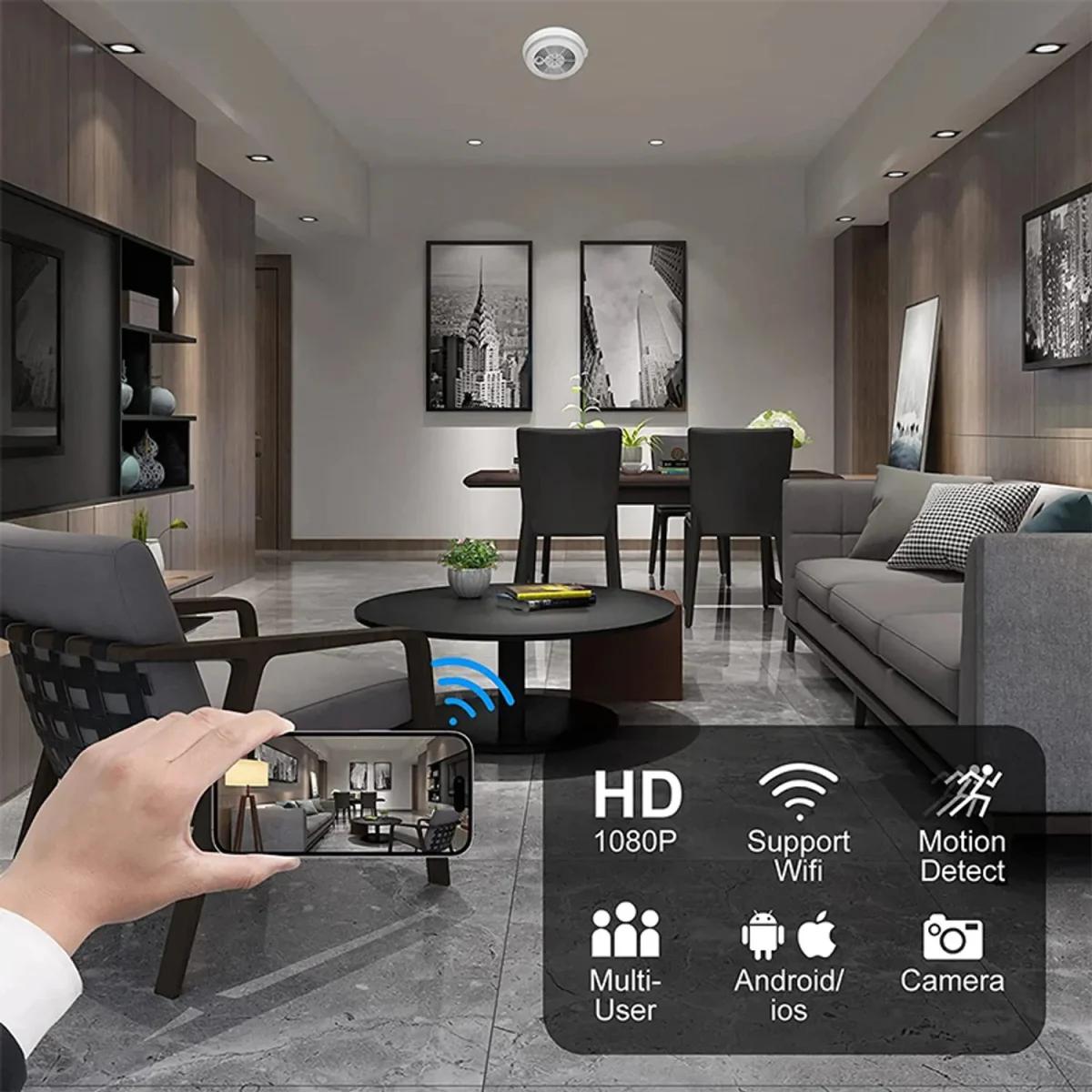 HD Smoke Detector Nanny Camera wifi,night_vision,motion_detection,1080p,app_control 1080P - Thumbnail 5