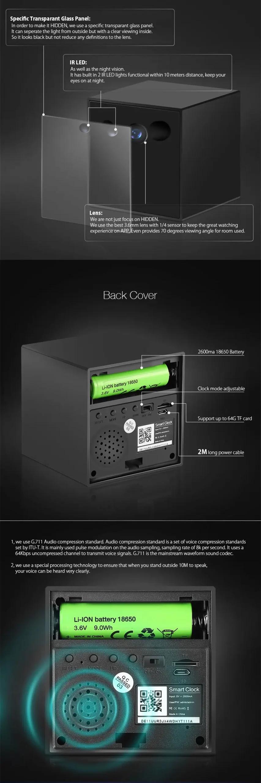 Multifunctional Speaker Clock Camera motion_detection,1080p,audio,app_control 1080P - Thumbnail 3