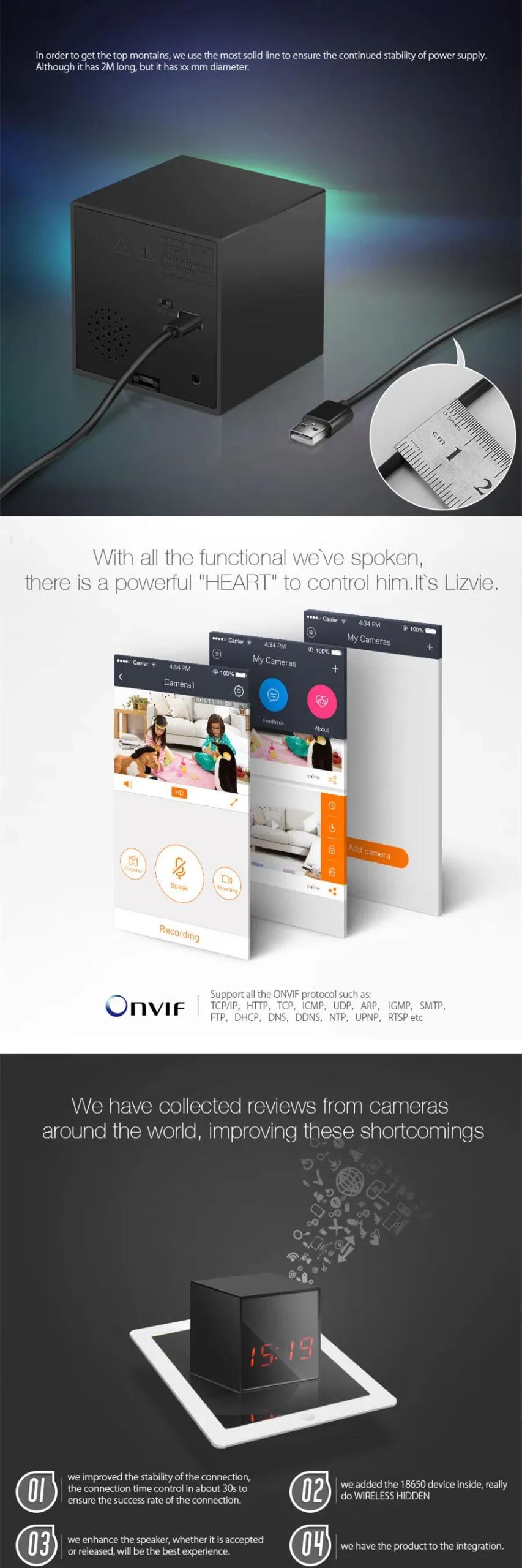 Multifunctional Speaker Clock Camera motion_detection,1080p,audio,app_control 1080P - Thumbnail 4