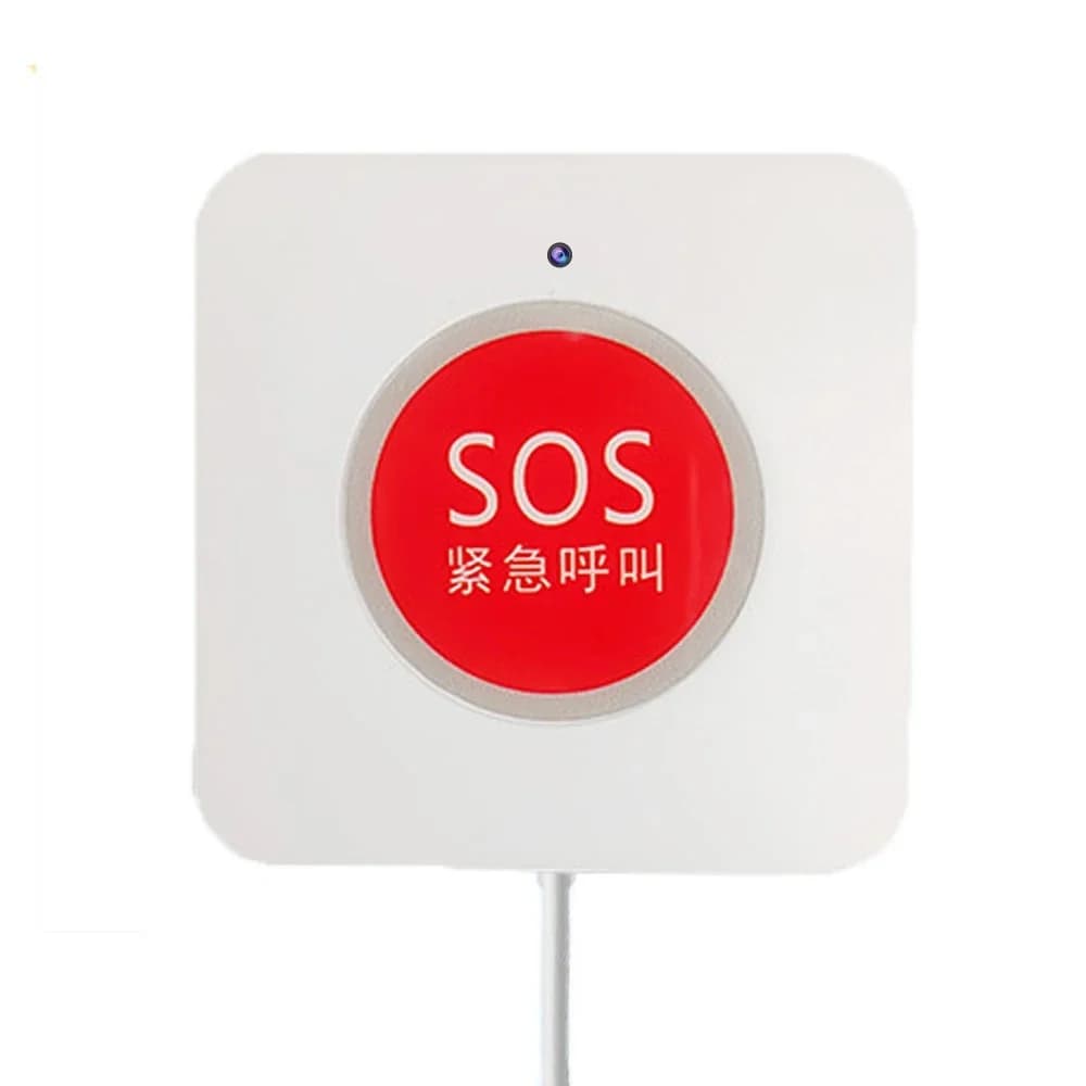 Wall SOS-button–style camera — front with USB lead
